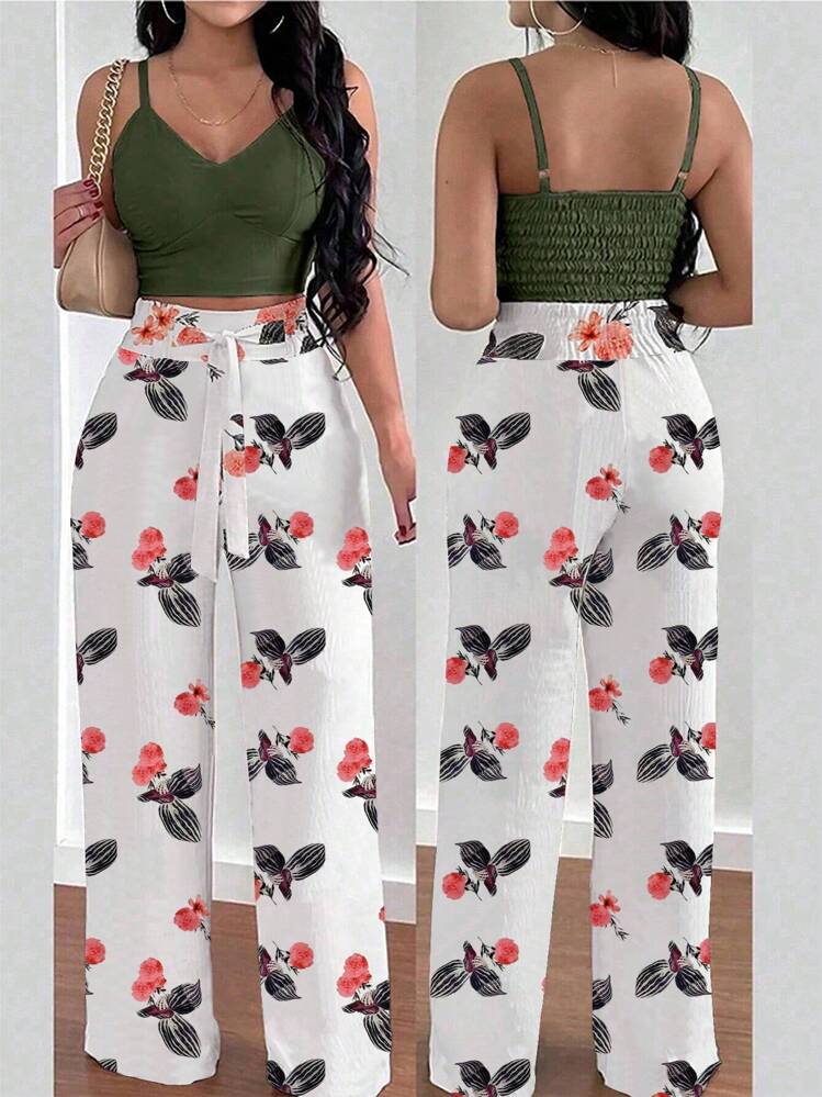 INAWLY Bộ đồ 2 món áo hai dây màu trơn cỡ lớn và quần thường ngày - Nhiều màu - Xem 1