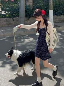 DAZY 2 Pieces Women Casual Ditsy Floral Cami And Long Sleeve Top Set Vacation Outfits Women Cruise Outfit For Women - Blue - View 7