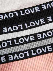 4pcs Tween Girls Ribbed Letter Elastic Comfy Triangle Briefs - Black - View 3