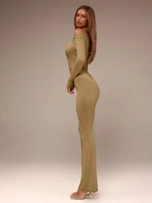 MUSERA Asymmetrical Shoulder Flared Jumpsuit Sexy Club Spring Summer Vacation Elegant - Camel - View 4