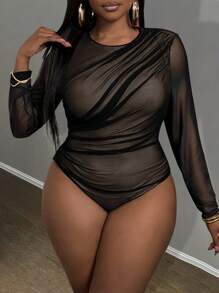 Slaydiva 1st Dames Casual & Sexy Effen Kleur Lange Mouw Bodysuit, Geschikt Voor Dagelijks Gebruik