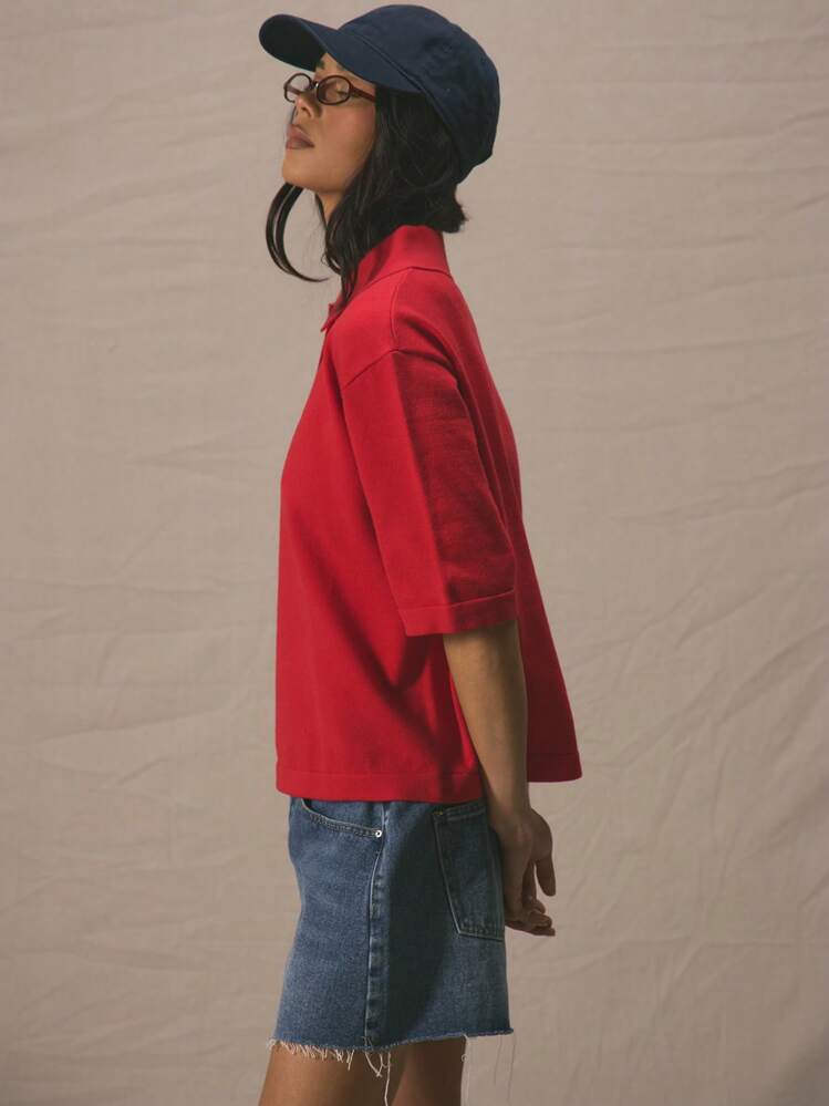 MUSERA Polo de corte holgado con cuello ancho y mangas amplias, ideal para primavera, verano, vacaciones al aire libre, aeropuerto, uso diario y oficina - Rojo - Ver 3