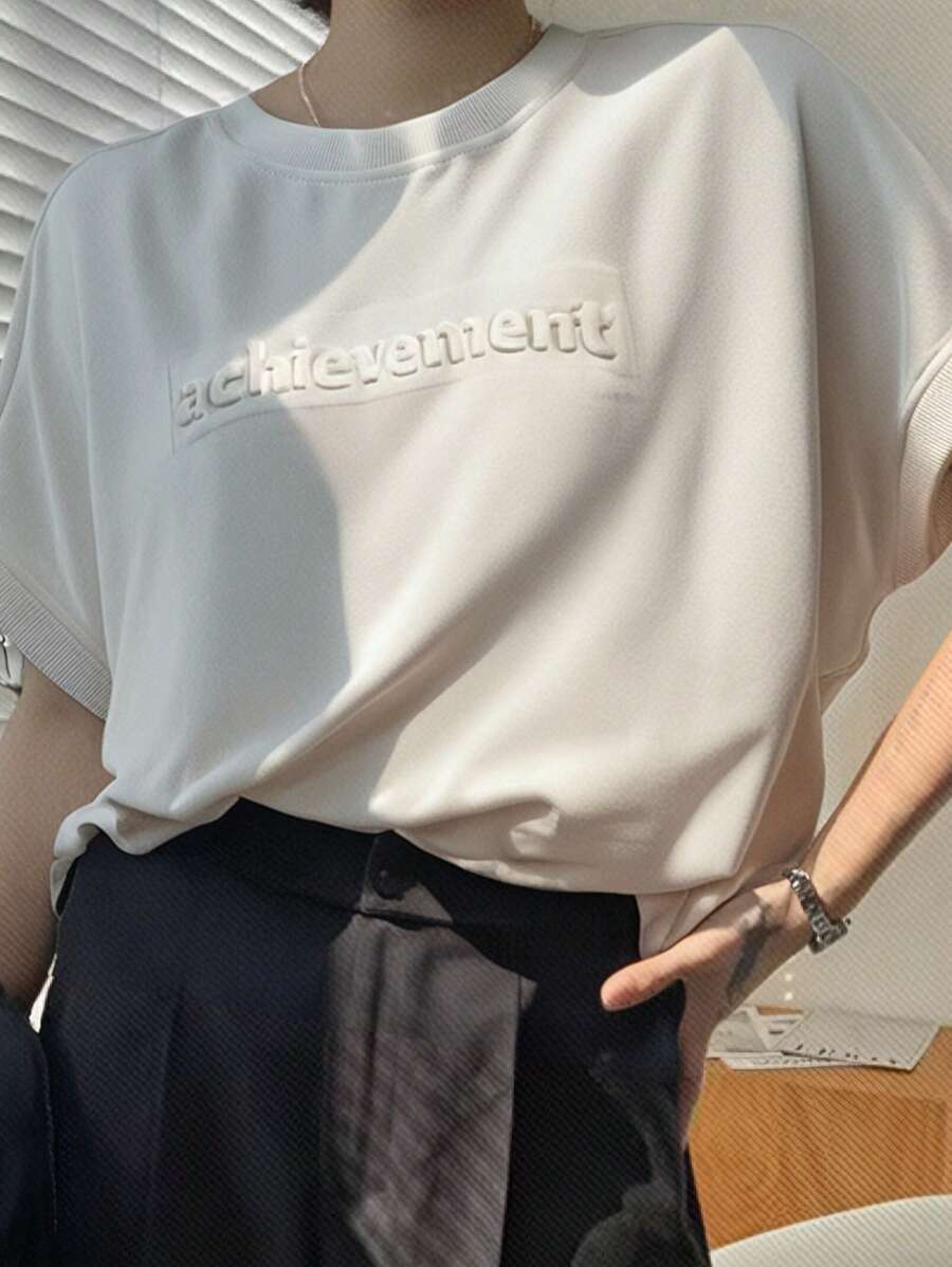 FRIFUL Women's Round Neck Loose Letter Print Short Sleeve Casual T-Shirt Long Sleeve Women Tops - White - View 1