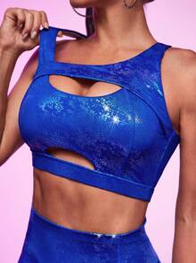 Menodora SHEIN Sport 女士黑色蛇皮涂层弹力运动服套装，适合钢管舞和舞台表演 - 寶藍色 - 查看 5