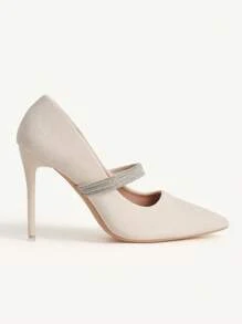 CUCCOO CHICEST Women's Pointed Toe Rhinestone Decor High Heel Shoes, Suitable For Party Occasions - White - View 3