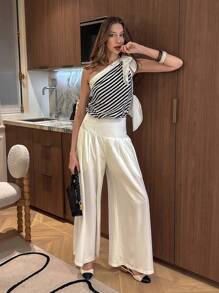 Pariaura 黑白条纹装饰系肩背心，简约时尚，适合夏季 - 黑與白 - 查看 3