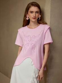 MOTF PREMIUM EMBROIDERY FAUX PEARL T-SHIRT