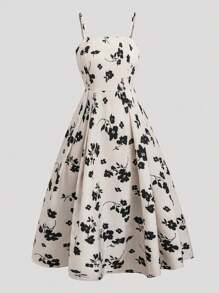 SHEIN Unity 女式修身碎花复活节吊带迷你连衣裙 + 雪纺披肩夹克套装，修身大码两件套 - 彩色 - 查看 4