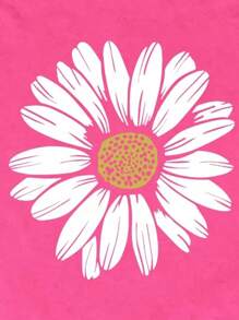 SHEIN LUNE 大码女式夏季休闲花卉印花短袖 T 恤 - 玫紅色 - 查看 3