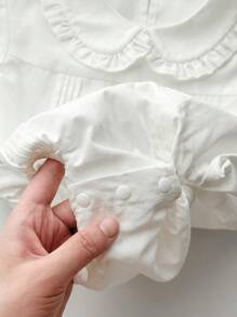 新生女宝宝可爱百搭休闲连体衣，彼得潘领，夏季 - 白色 - 查看 4