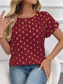 EMERY ROSE Women's Leopard Print Batwing Sleeve Shirt, Minimalist And Fashionable For Summer