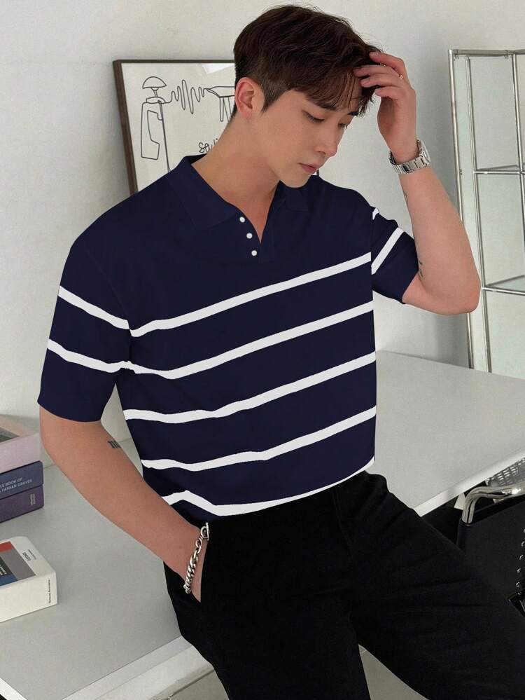 Men's Striped Short Sleeve Knit Sweater, Summer