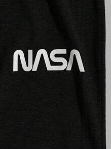 RueChic 2pcs Men's Comfortable Casual English Letter Print Pajama Set - Black - View 11