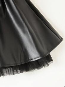 Genkimix Kids Young Girl A - Line PU Leather Skirt. The Hem Is Decorated With Net Lace Accessories. It's Comfortable, Stylish, Elegant, Sweet, And Cute, A Must - Have For Daily And Outings.