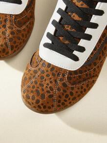 CUCCOO EASI Women's Vintage Low Toe Trainers Casual Sports Shoes, Leopard Print Trainers