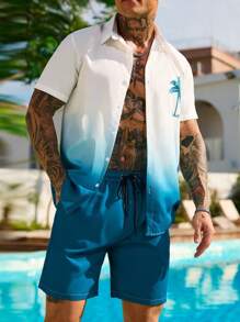 Manfinity RSRT 2 件男士简约时尚休闲短袖上衣和短裤套装，日常穿着