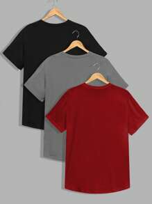 RueChic 3pcs Set: Black, White, Olive Green, Raglan Sleeve Sleeve, Round Hem - Multicolor - View 2