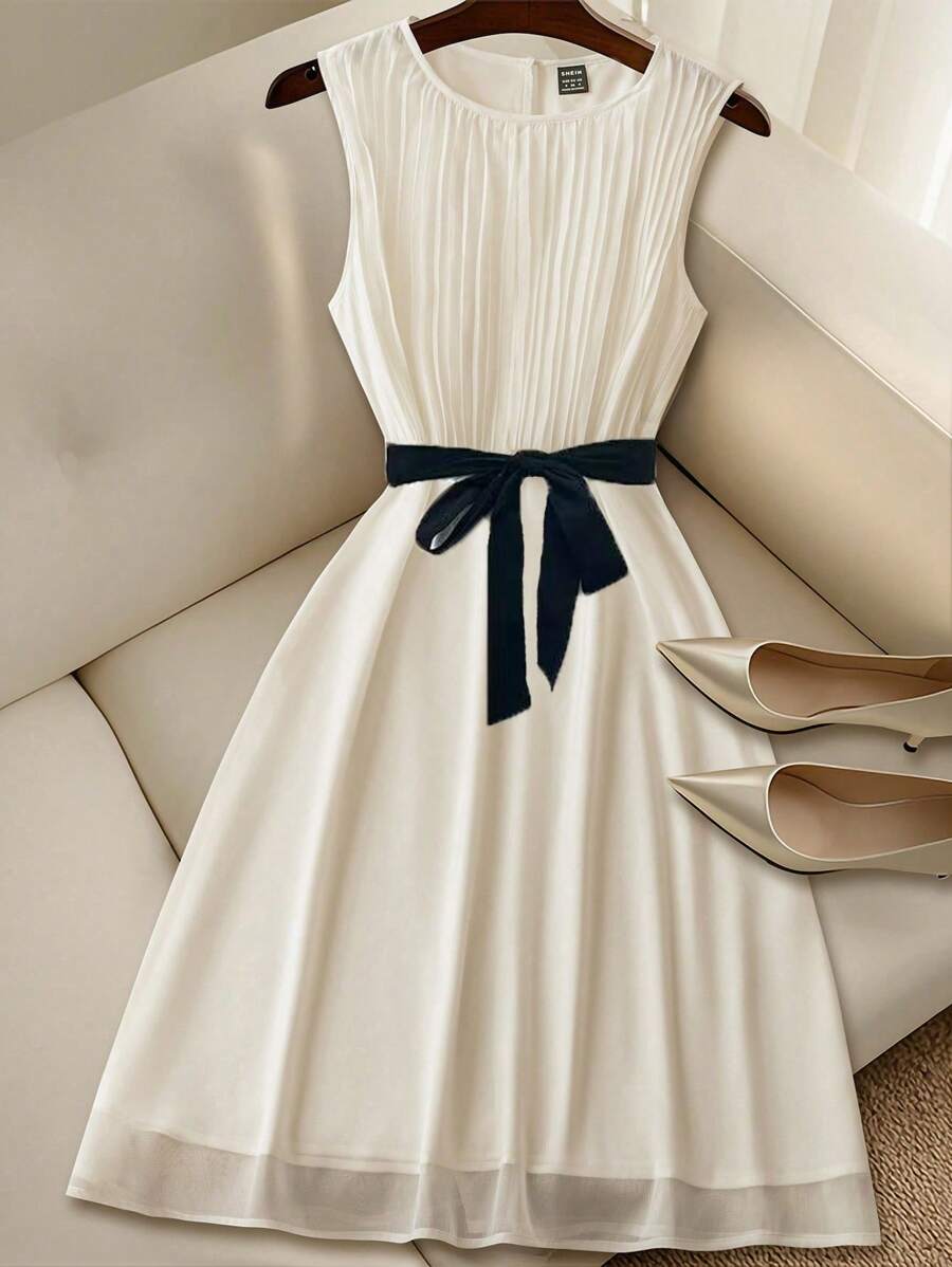 Franclia 女士优雅纯白色薄纱连衣裙