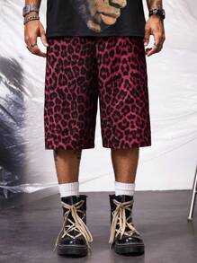 AXEPEAK Men's Oversized Digital Leopard Printed Loose Straight Leg Bermuda Shorts, Suitable For Summer, Streetwear Essential