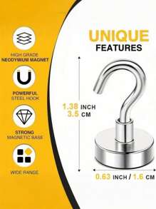 磁性挂钩，25 磅（约 11 千克）重型磁铁挂钩，适用于厨房、家庭、游轮、工作场所、办公室和车库，超强磁铁带挂钩，用于悬挂，金属磁性烧烤挂钩磁性挂钩，适用于冰箱、工具箱、储物柜 - 銀色 - 查看 5