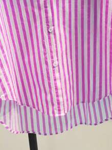 INAWLY Women's Casual Striped Print Long Sleeve Chest Pocket Shirt, Autumn &Winter Fall Cloth For Women - Mauve Purple - View 4