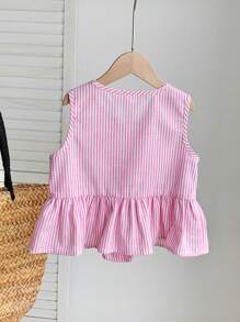 LMoss Kids Blusa sin mangas con lazo a rayas rosas, versátil y linda para niña en verano