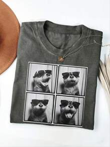 INAWLY Women Summer Casual Animal Print Short Sleeve T-Shirt