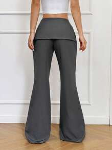 SHEIN EZwear Pantalón casual de verano para mujer, 2 en 1, falda-pantalón, pantalón campana