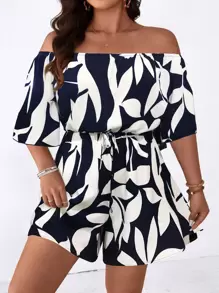 SHEIN LUNE 大码女式休闲印花露肩连体裤