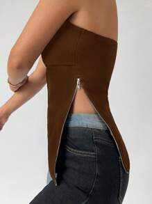 Maija Top de tirantes sin mangas de color café 2025 verano nuevo para dama, con cremallera lateral, apropiado para uso empresarial y casual diario, elegante, para resorts de playa, invitados de boda, fiestas de cóctel, campo, festivales de música, desayunos, almuerzos, aeropuerto, con estilo retro de los 90s de Estocolmo, Día de la Independencia de Estados Unidos