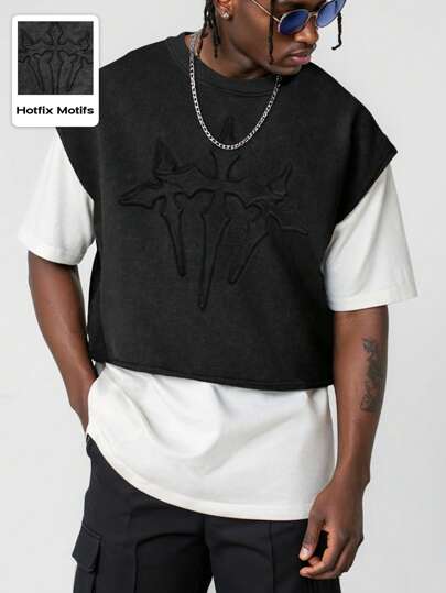 Goth Camiseta de tirantes gótica casual de hombre con bordado gráfico de cruz y copo de nieve, para Halloween