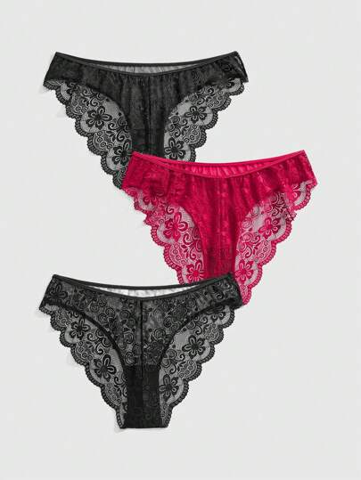 Goth 3pcs Pack Leopard Print Lace Patchwork Plus Size Dark Style Triangular Panty Set
