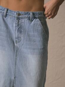 MUSERA Mid Rise Denim Maxi Skirt Spring Summer Cute Vacation 90's Y2k Evening Party Elegant - Blue - View 6