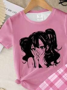SHEIN Leap Crew Set Piyama Rajut Rib Lengan Pendek dan Celana Panjang Minimalis Kasual untuk Anak Perempuan Remaja, Pas Badan, Musim Semi/Panas - Putih - View 3