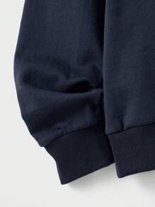 EURMUSE Áo hoodie cotton nam có miếng vá chữ & quần nỉ có dây rút ở eo - Màu xanh hải quân - Xem 4