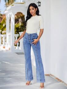 SHEIN LUNE Women's Casual Denim Jeans, Fashionable Summer Wear - Blue - View 6