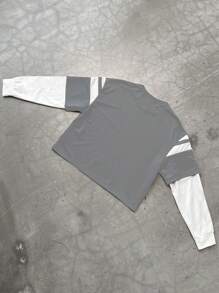 Manfinity Roghcode Men's Slogan Print Round Neck Pullover Sweatshirt With Mock Layered Look, Long Sleeve - Light Grey - View 2