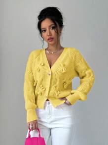 Elenzga 女士精致淡黄色蝴蝶结开衫