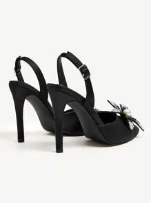 CUCCOO CHICEST Pointed Toe Floral Embellished High Heel Women Pumps - Black - View 5