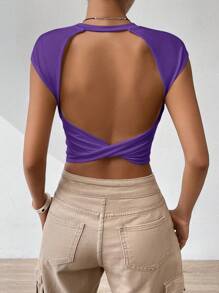 Firerie Slim Fit Twist Back Short Sleeve T-Shirt, Minimalist & Fashionable, Suitable For Summer