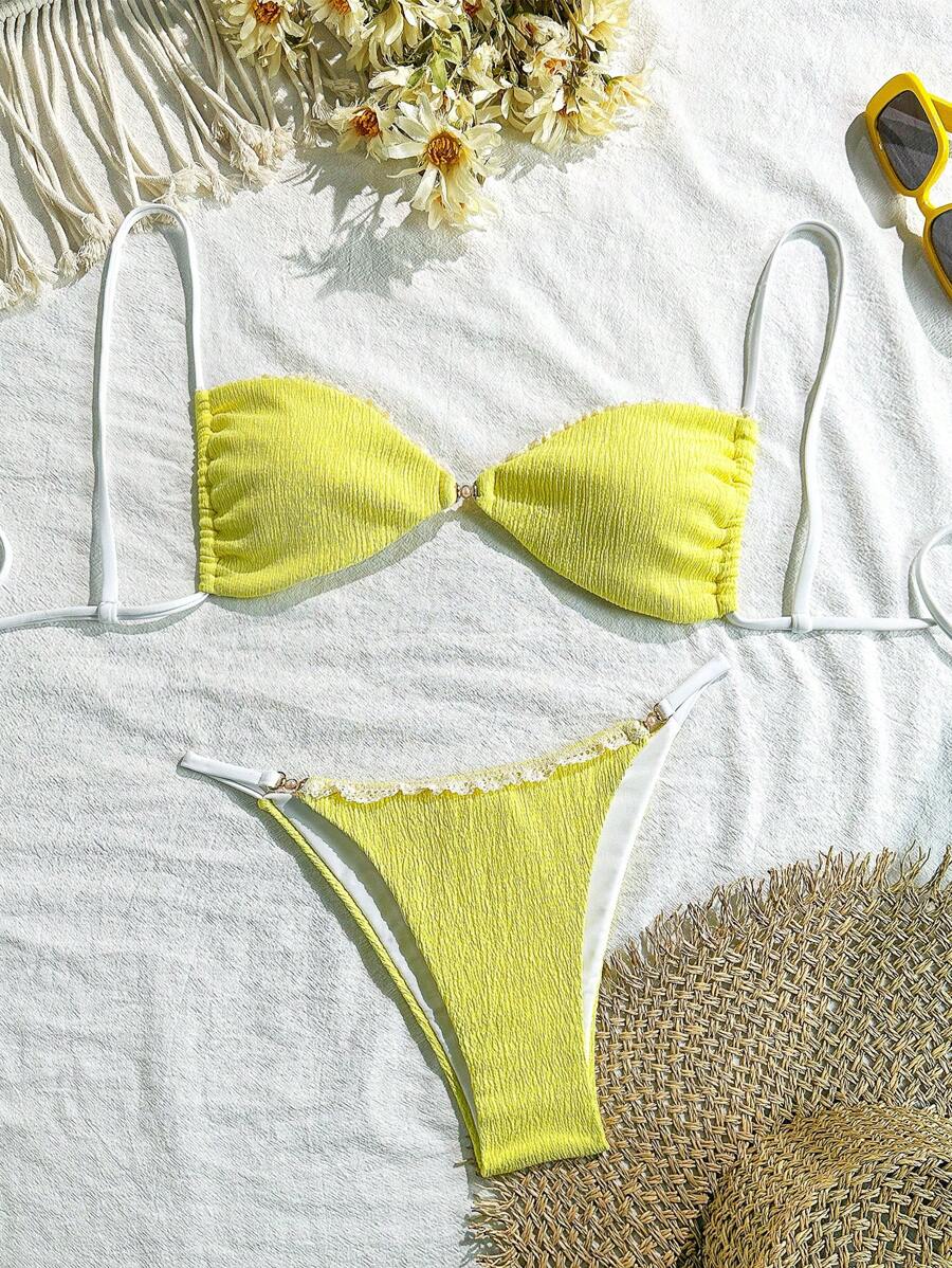 Swim Mod 女士夏季花卉装饰浪漫抹胸比基尼套装