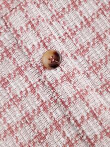 SHEIN MOD 大码女式千鸟格马球领褶皱连衣裙（配腰带）、外出装、工作办公室服装、返校节装、格子连衣裙、新年装、情人节装 - 粉色 - 查看 4