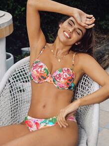 Swim Vcay Women Digital Print Supported Strap Top And Bikini Bottoms 2 Pieces Swimwear Set, Summer Beachwear - Multicolor - View 1