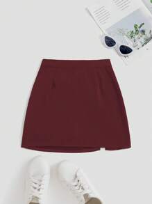 Sweetra 美国设计感高腰开衩A字裙女裙Y2K新年款 - 紅色 - 查看 2