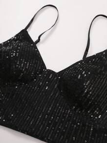 Women's Fashionable Sexy Sequin Sleeveless Cropped Camisole