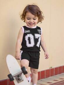 Toddler Girls 2pcs Casual Set, Letter Print Tank Top And Shorts - Black - View 9