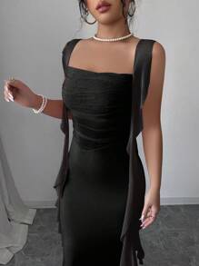 Elenzga 25 浪漫优雅水母蝴蝶结紧身网眼拼接鱼尾连衣裙，修身修身，春夏