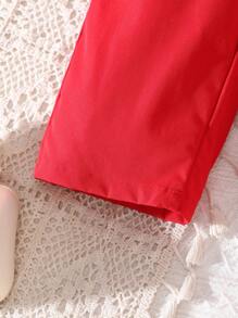 SHEIN 2 Pieces Set For Baby Girls: Floral Knit Tank Top + Yellow Woven Casual Pants, Suitable For Party & Outing