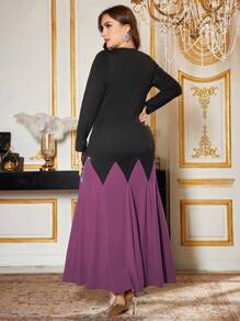 Modelyn Plus Size Elegant V-Neck Romantic Pearl Splice Fish Tail Evening Dress - Red Violet - View 2