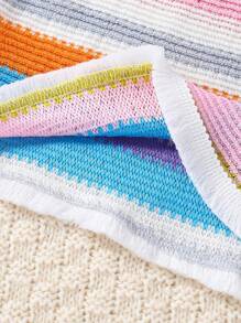 SHEIN 女婴两件套细肩带流苏套装，彩色条纹休闲舒适上衣 + 宽松工装裤，夏季